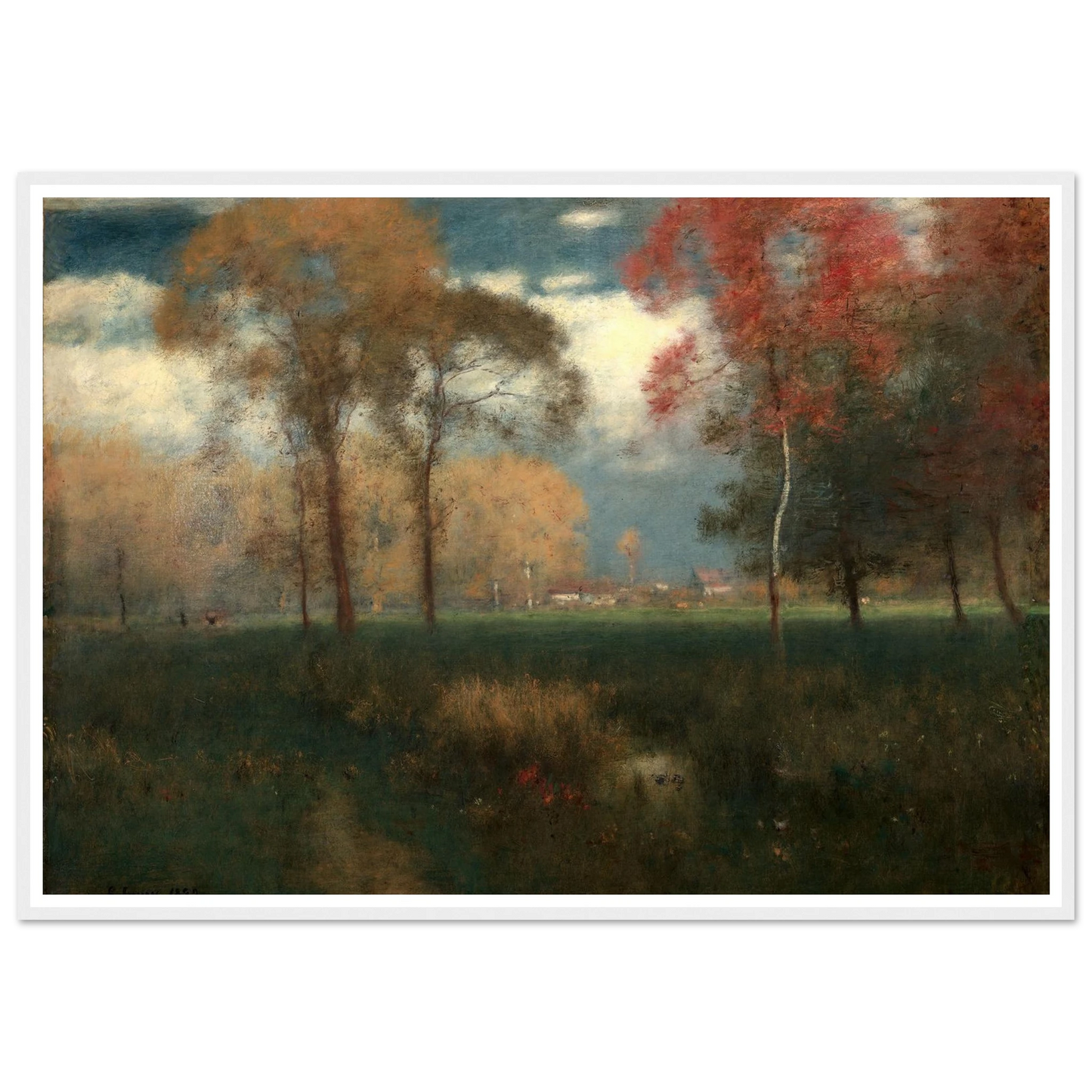 Sunny Autumn Day (1892) Art Print | George Inness - Framed Poster - 30x40 cm / 12x16″ - Black frame
