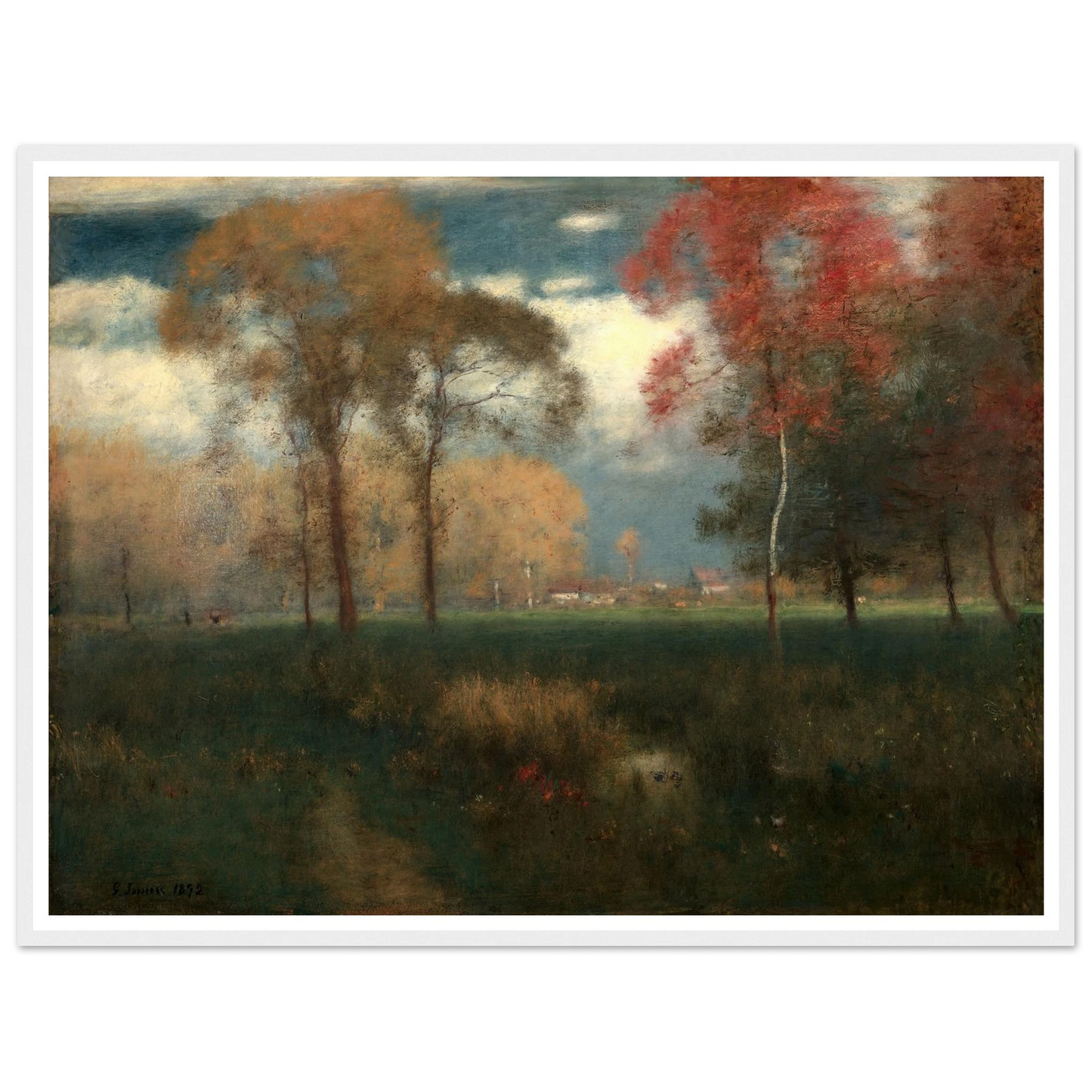 Sunny Autumn Day (1892) Art Print | George Inness - Framed Poster - 30x40 cm / 12x16″ - Black frame