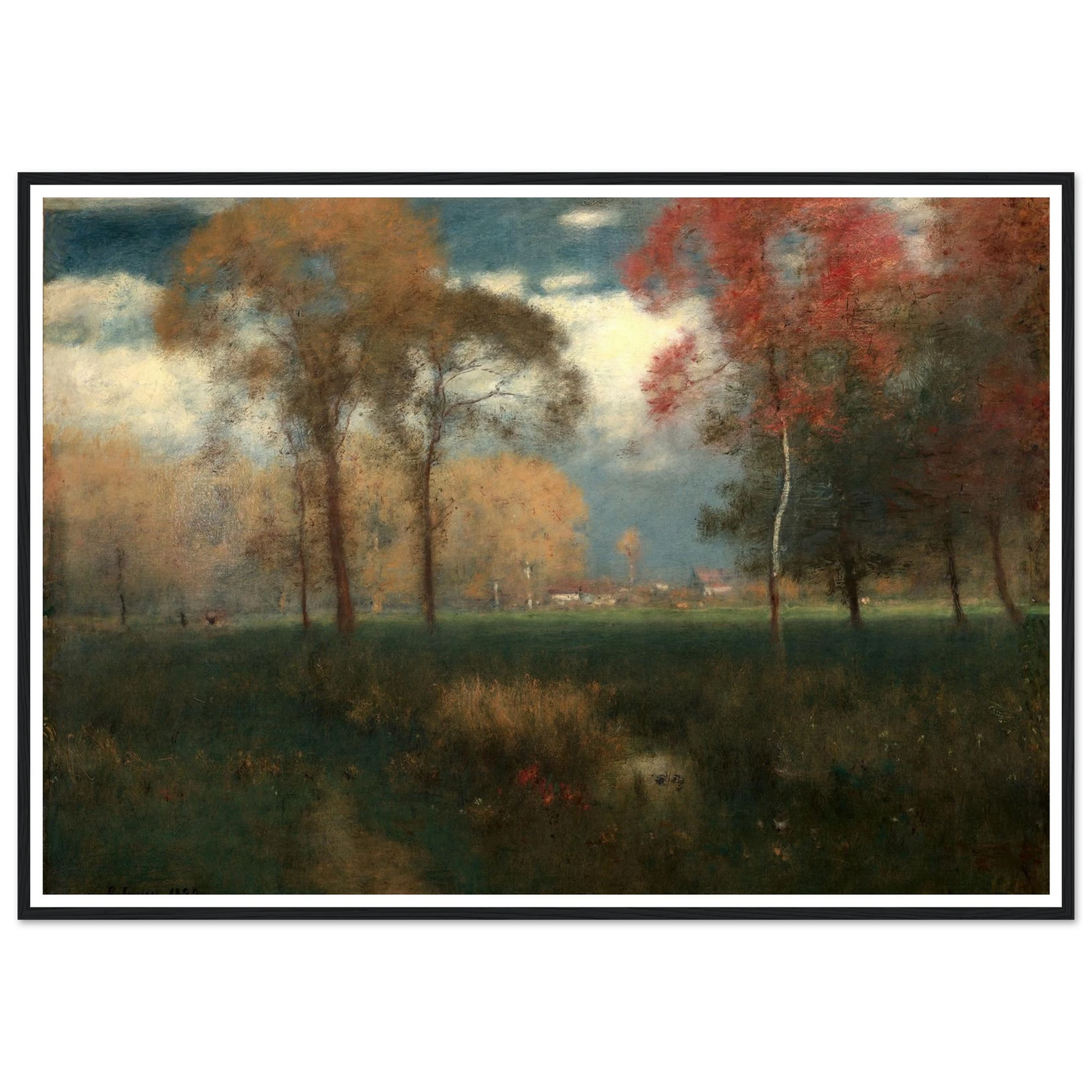 Sunny Autumn Day (1892) Art Print | George Inness - Framed Poster - 30x40 cm / 12x16″ - Black frame