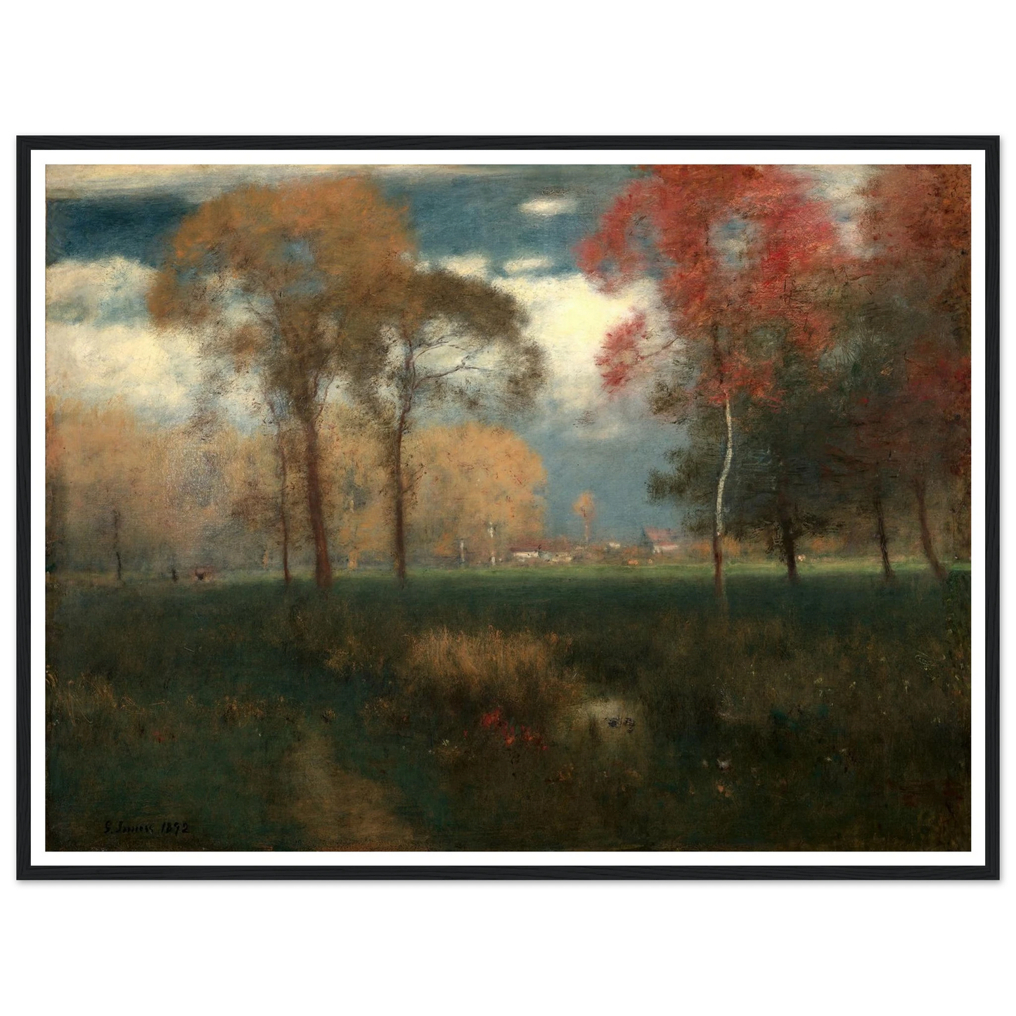 Sunny Autumn Day (1892) Art Print | George Inness - Framed Poster - 30x40 cm / 12x16″ - Black frame