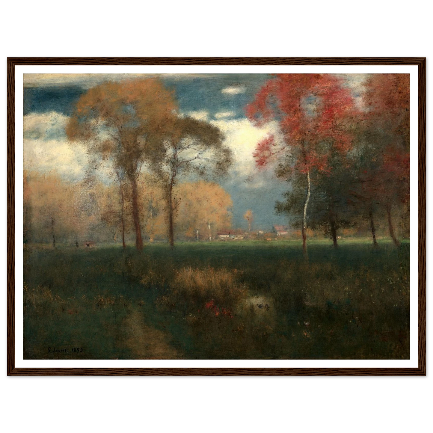 Sunny Autumn Day (1892) Art Print | George Inness - Framed Poster - 30x40 cm / 12x16″ - Black frame