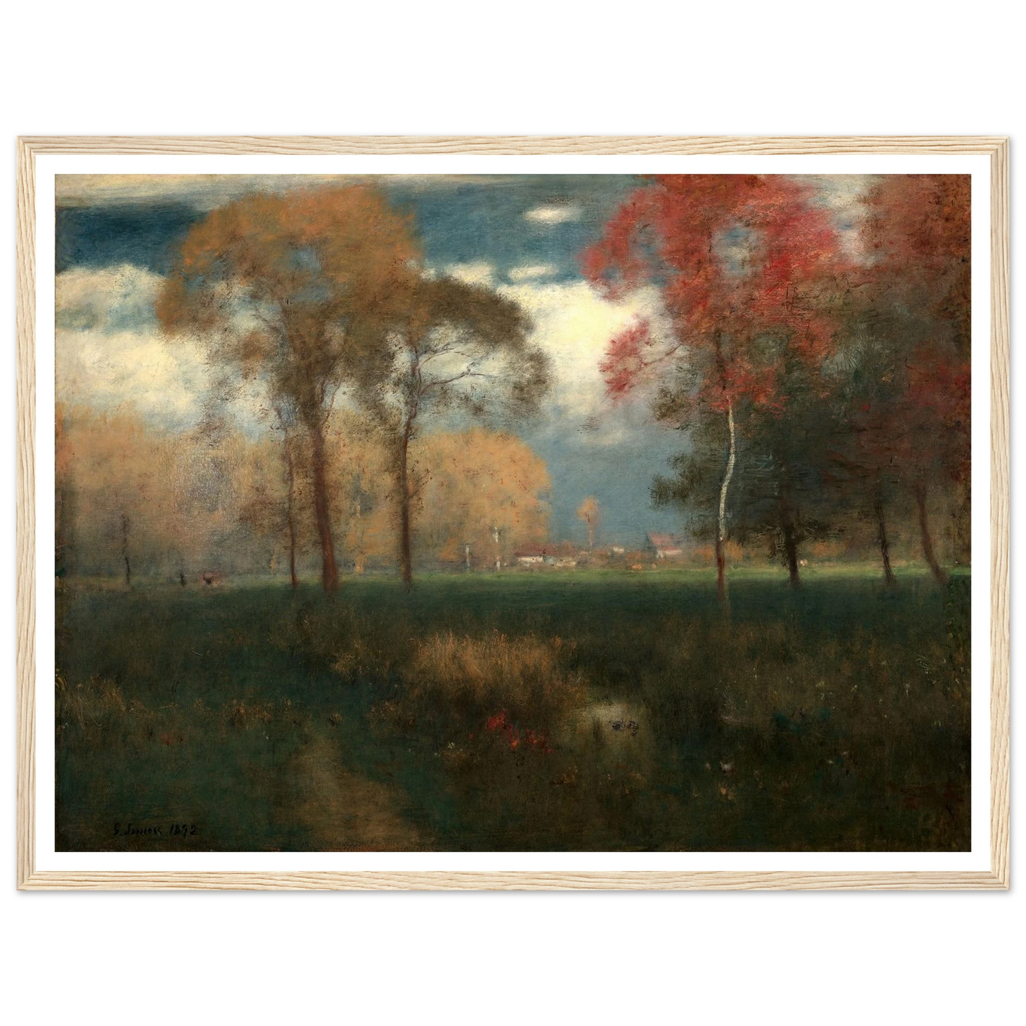 Sunny Autumn Day (1892) Art Print | George Inness - Framed Poster - 30x40 cm / 12x16″ - Black frame
