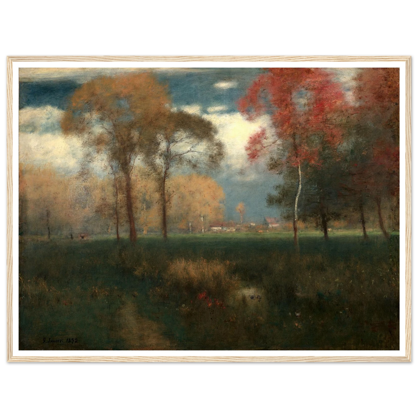Sunny Autumn Day (1892) Art Print | George Inness - Framed Poster - 30x40 cm / 12x16″ - Black frame