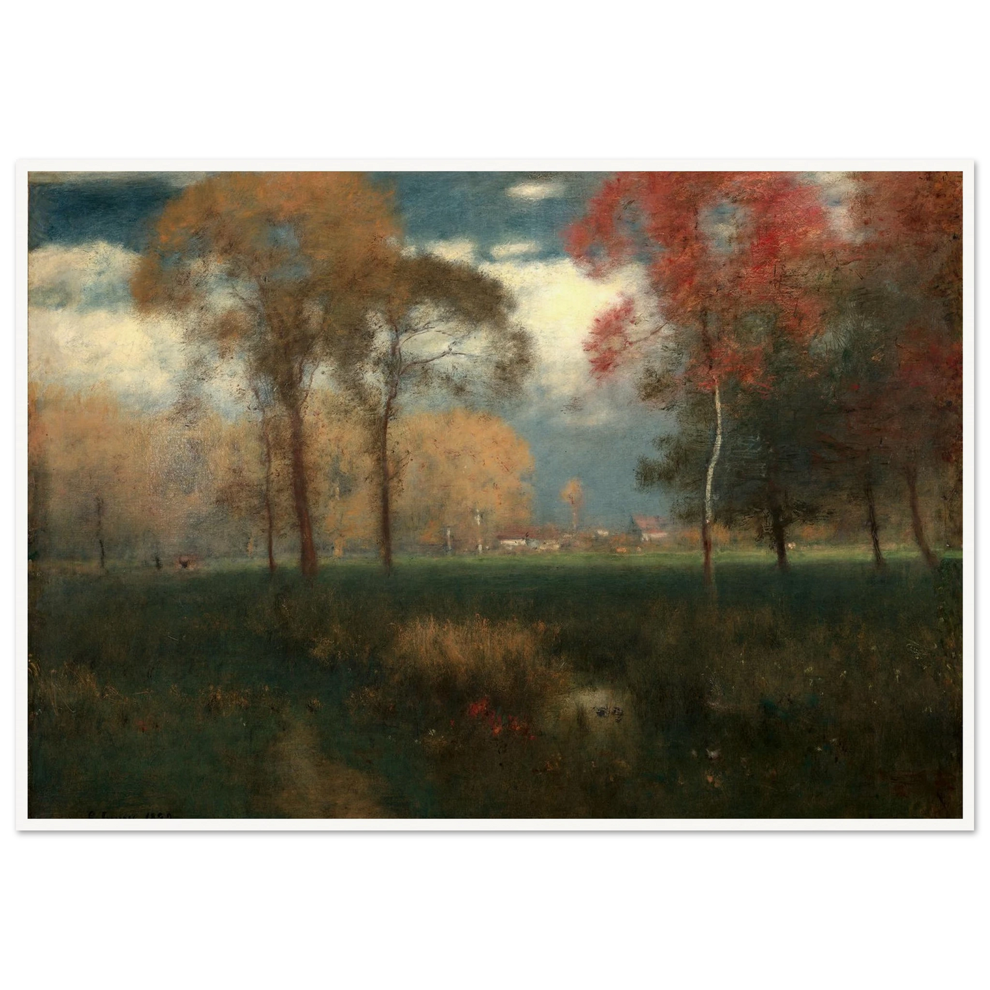 Sunny Autumn Day (1892) Art Print | George Inness - Framed Poster - 30x40 cm / 12x16″ - Black frame