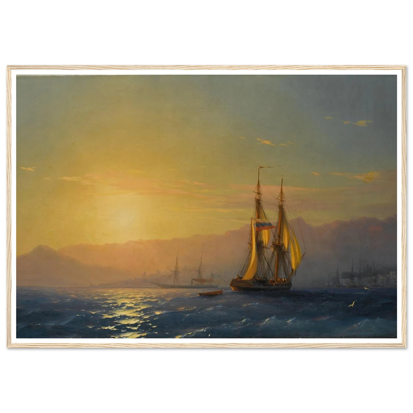 Sunset at sea (1877) Art Print | Ivan Konstantinovich Aivazovsky - Framed Poster - 30x40 cm / 12x16″ - Black frame