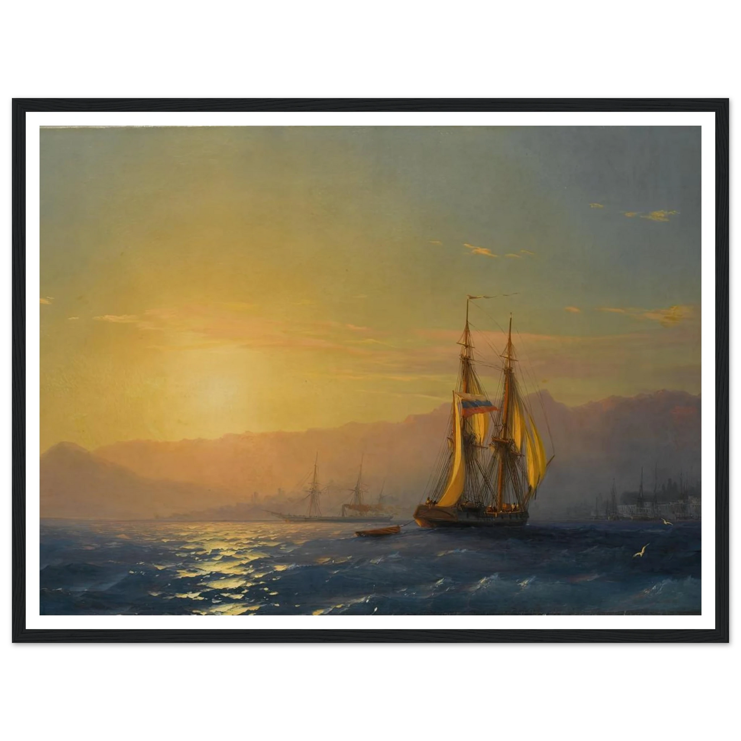 Sunset at sea (1877) Art Print | Ivan Konstantinovich Aivazovsky - Framed Poster - 30x40 cm / 12x16″ - Black frame