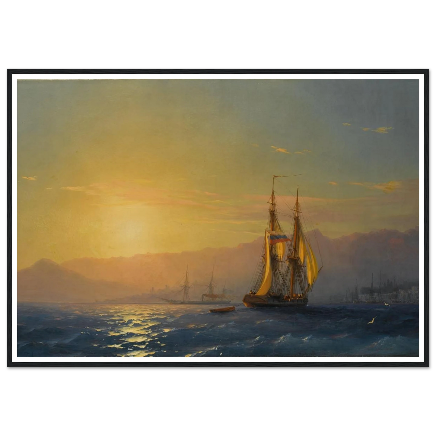 Sunset at sea (1877) Art Print | Ivan Konstantinovich Aivazovsky - Framed Poster - 30x40 cm / 12x16″ - Black frame