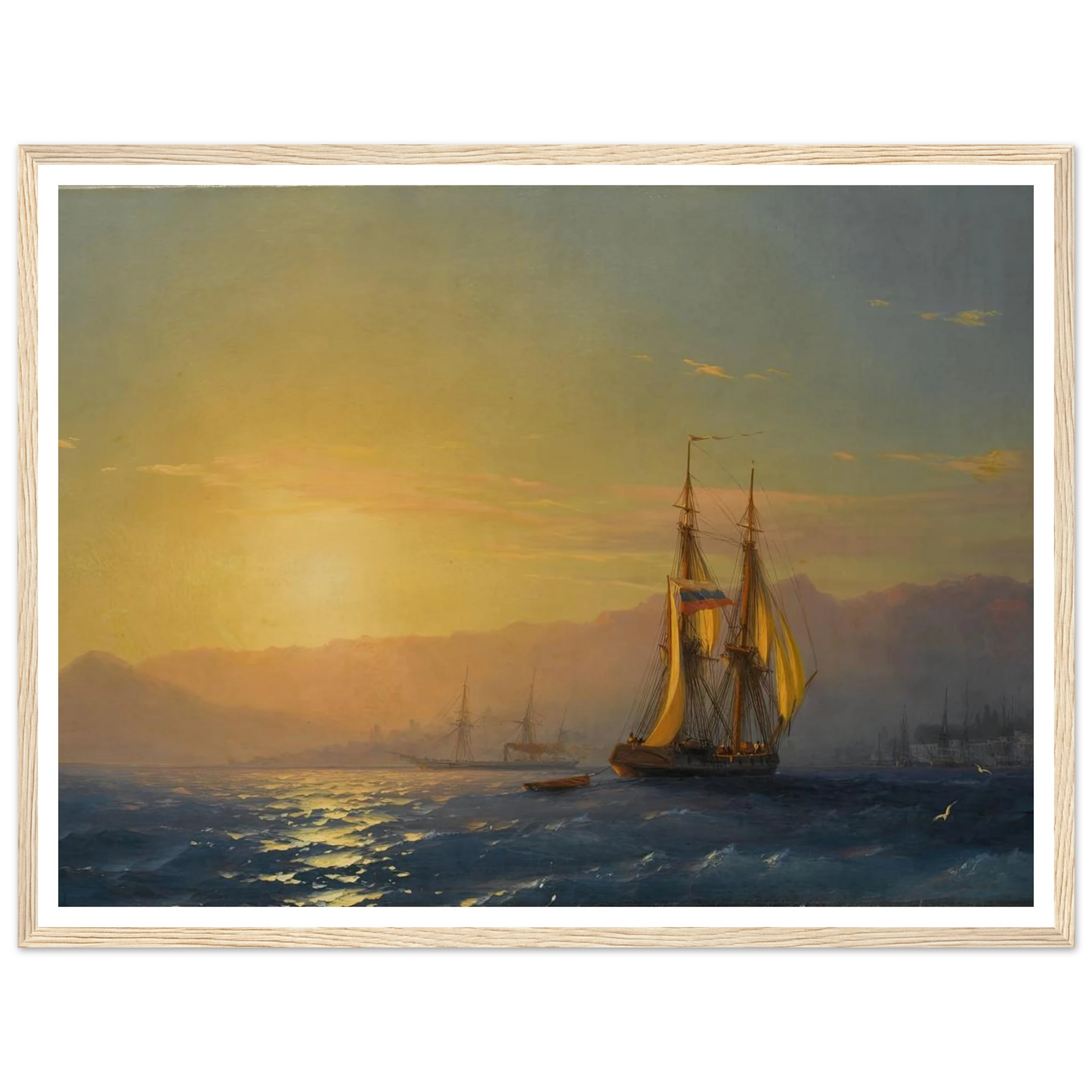 Sunset at sea (1877) Art Print | Ivan Konstantinovich Aivazovsky - Framed Poster - 30x40 cm / 12x16″ - Black frame