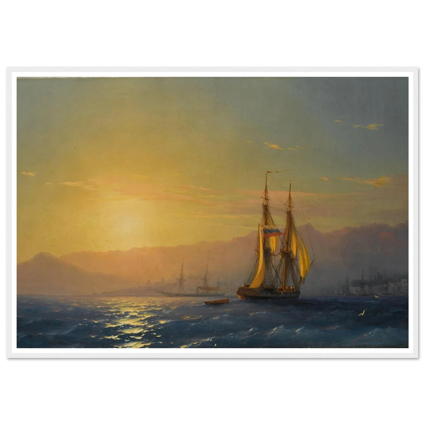 Sunset at sea (1877) Art Print | Ivan Konstantinovich Aivazovsky - Framed Poster - 30x40 cm / 12x16″ - Black frame
