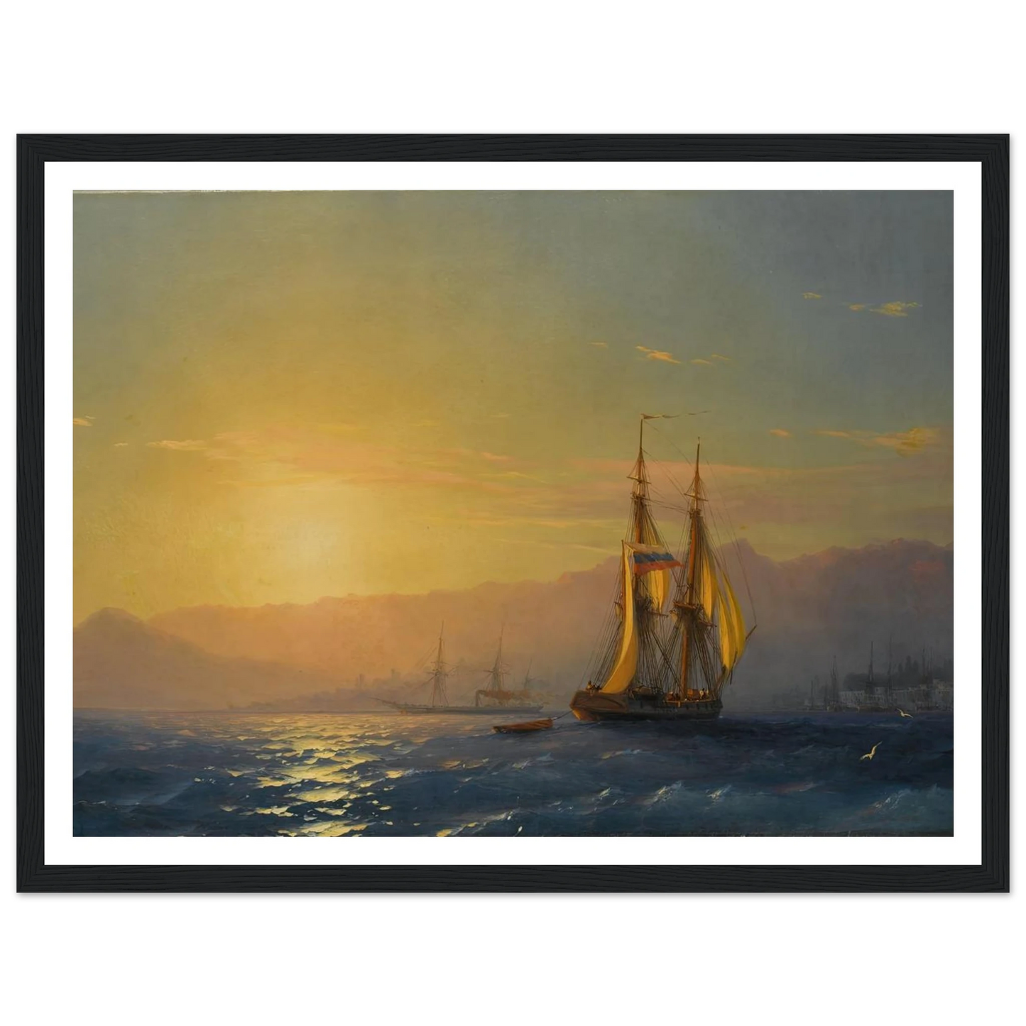 Sunset at sea (1877) Art Print | Ivan Konstantinovich Aivazovsky - Framed Poster - 30x40 cm / 12x16″ - Black frame