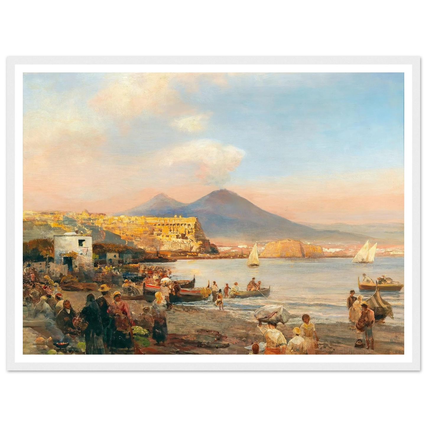 Sunset In The Bay Of Naples Art Print | Oswald Achenbach - Framed Poster - 30x40 cm / 12x16″ - Black frame
