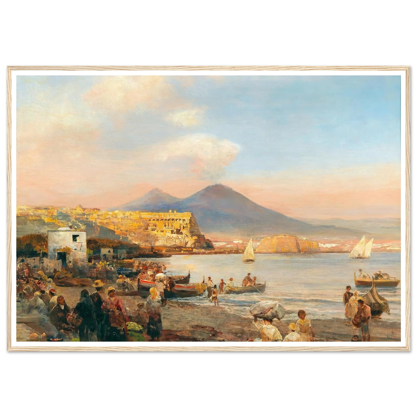 Sunset In The Bay Of Naples Art Print | Oswald Achenbach - Framed Poster - 30x40 cm / 12x16″ - Black frame