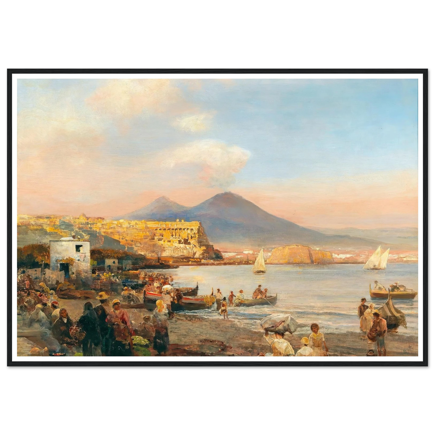 Sunset In The Bay Of Naples Art Print | Oswald Achenbach - Framed Poster - 30x40 cm / 12x16″ - Black frame