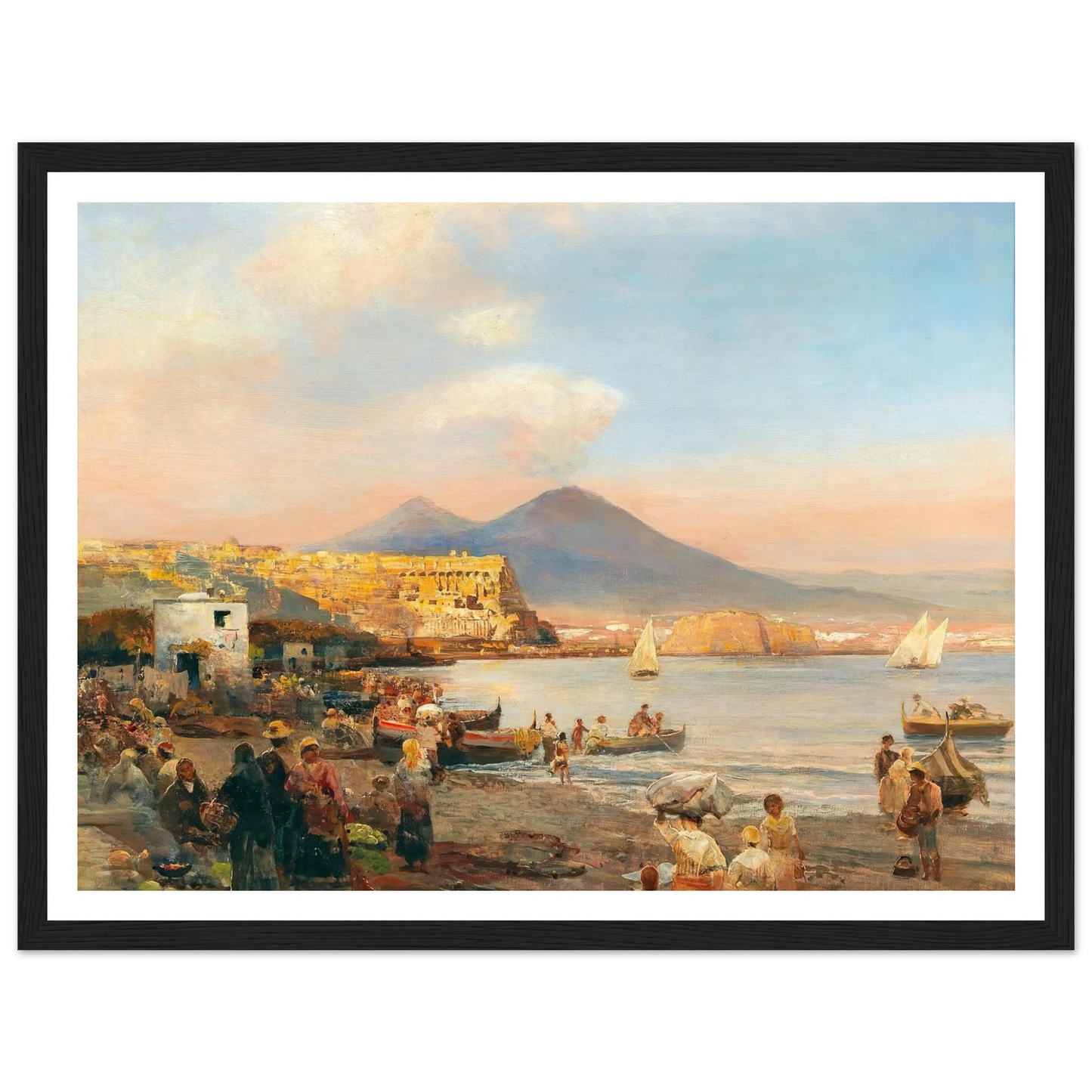 Sunset In The Bay Of Naples Art Print | Oswald Achenbach - Framed Poster - 30x40 cm / 12x16″ - Black frame