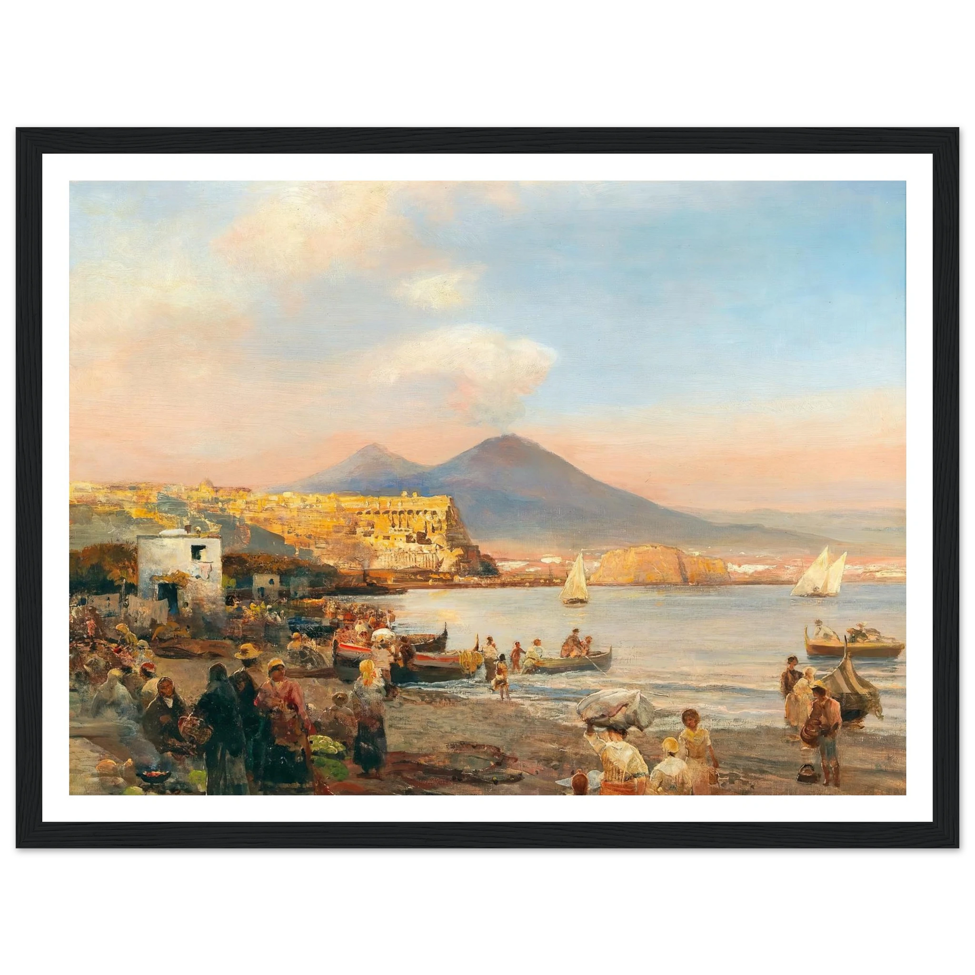 Sunset In The Bay Of Naples Art Print | Oswald Achenbach - Framed Poster - 30x40 cm / 12x16″ - Black frame