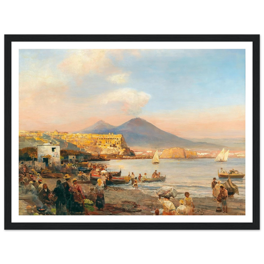 Sunset In The Bay Of Naples Art Print | Oswald Achenbach - Framed Poster - 30x40 cm / 12x16″ - Black frame