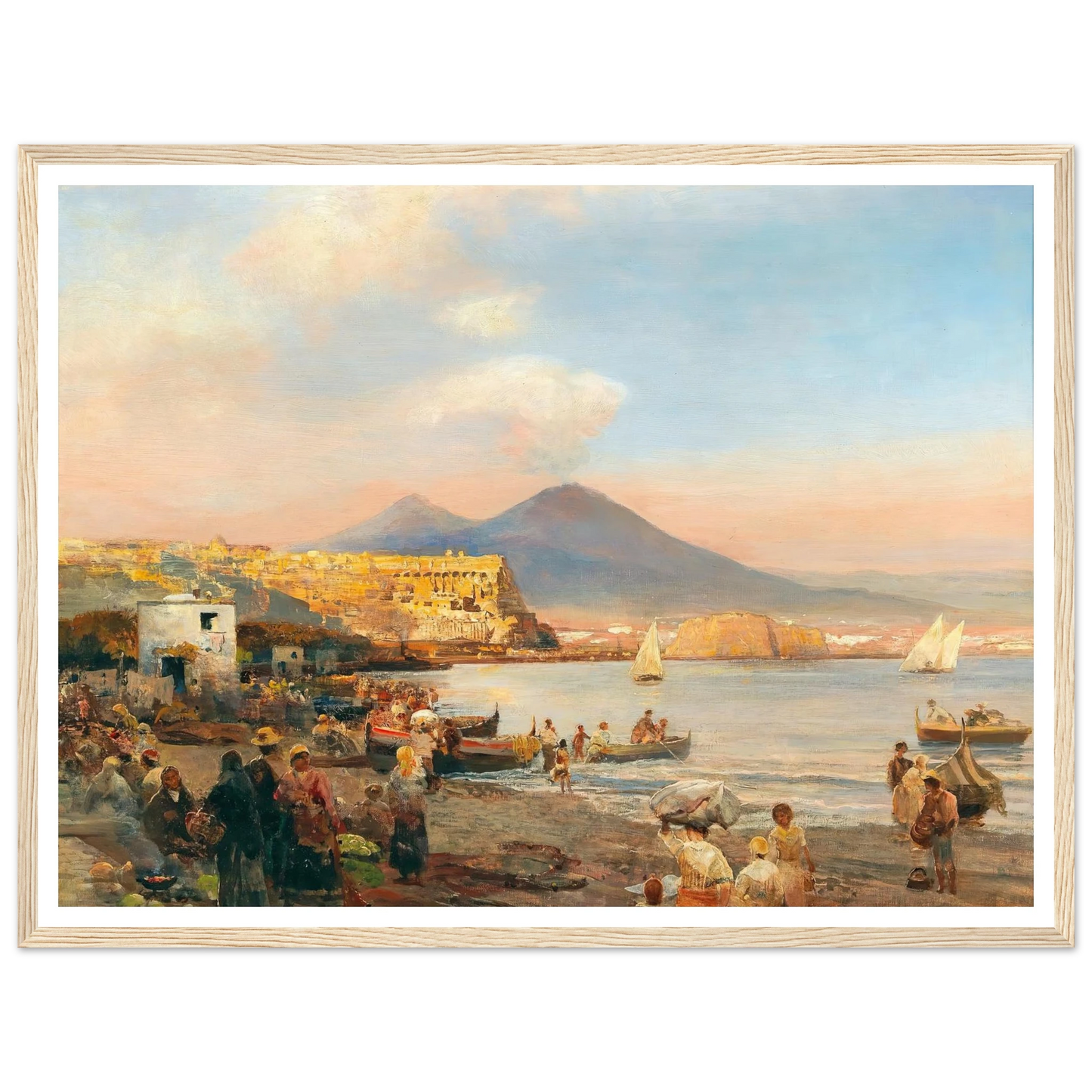 Sunset In The Bay Of Naples Art Print | Oswald Achenbach - Framed Poster - 30x40 cm / 12x16″ - Black frame