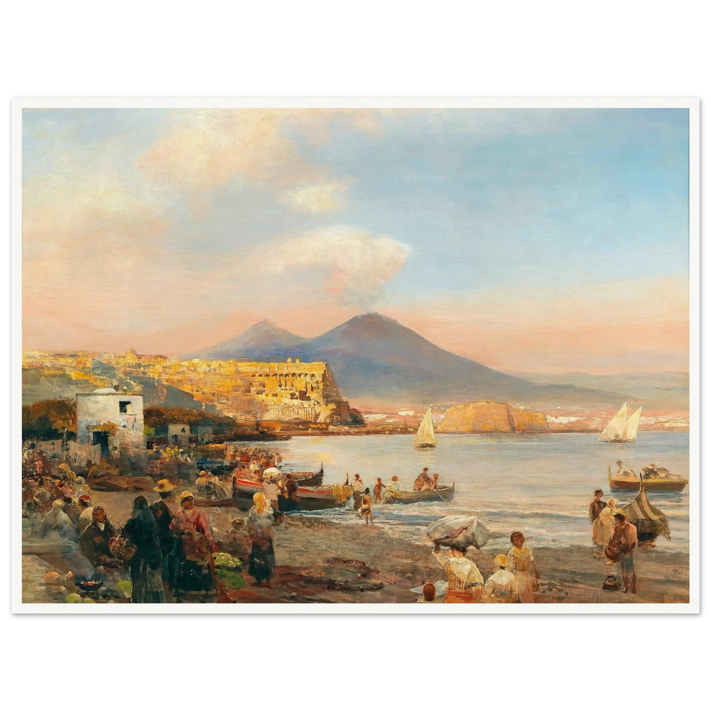 Sunset In The Bay Of Naples Art Print | Oswald Achenbach - Framed Poster - 30x40 cm / 12x16″ - Black frame