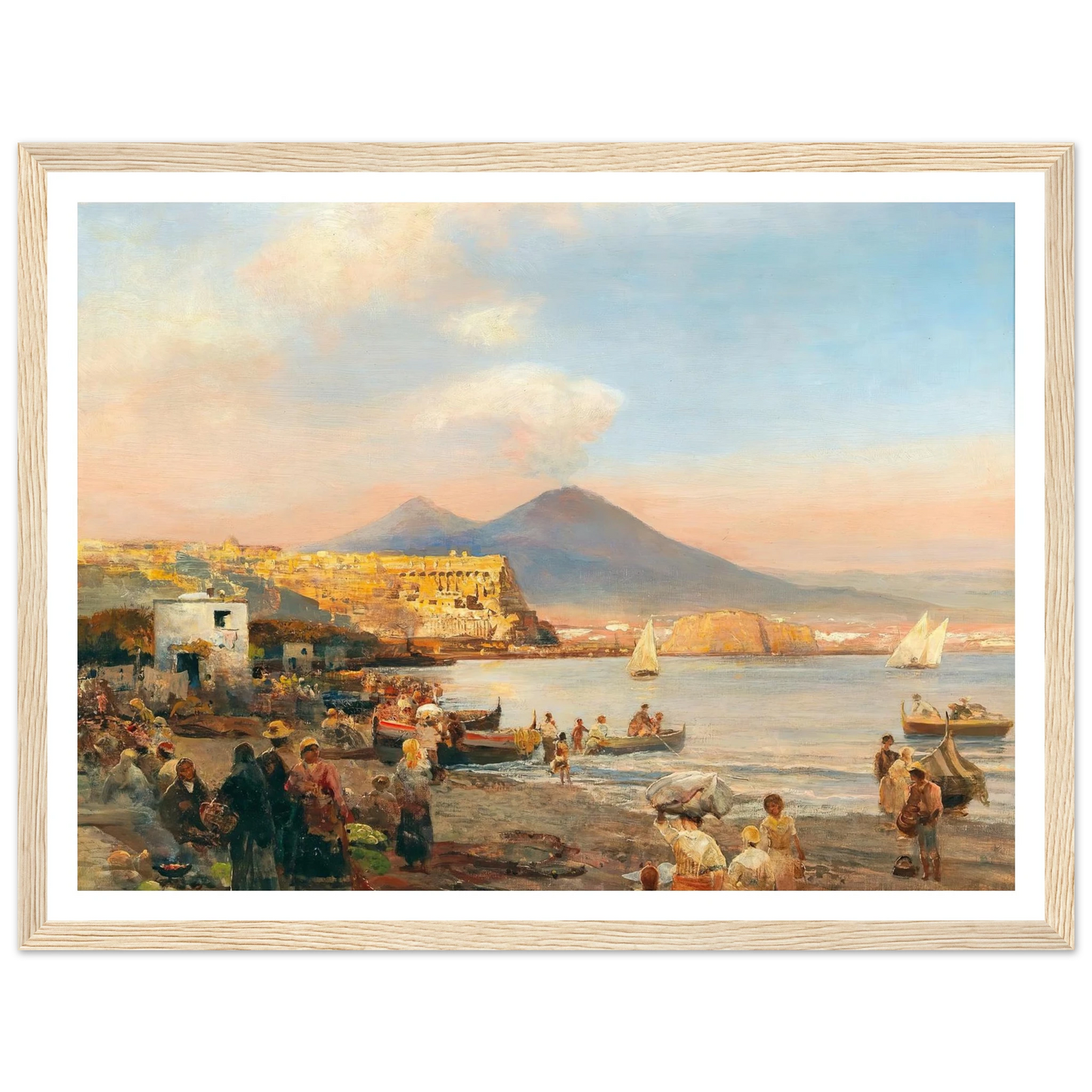 Sunset In The Bay Of Naples Art Print | Oswald Achenbach - Framed Poster - 30x40 cm / 12x16″ - Black frame