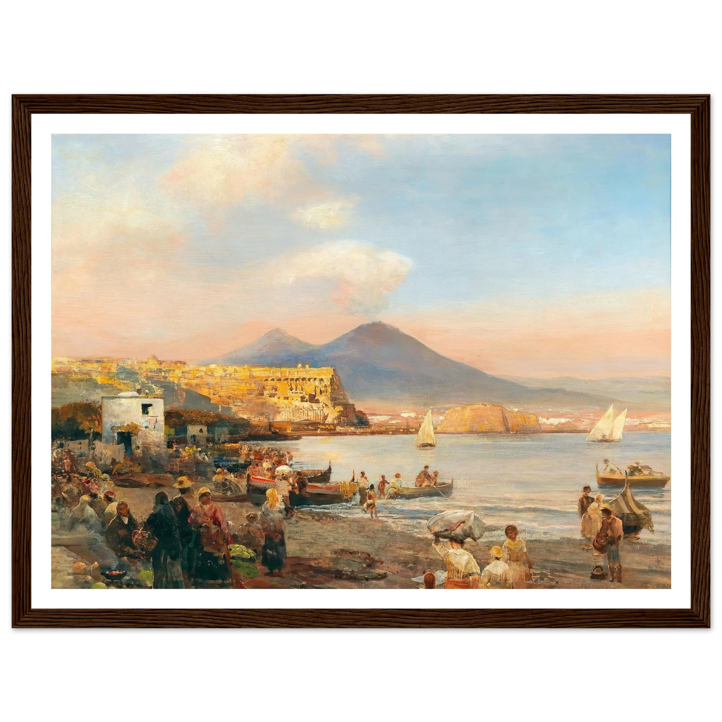 Sunset In The Bay Of Naples Art Print | Oswald Achenbach - Framed Poster - 30x40 cm / 12x16″ - Black frame