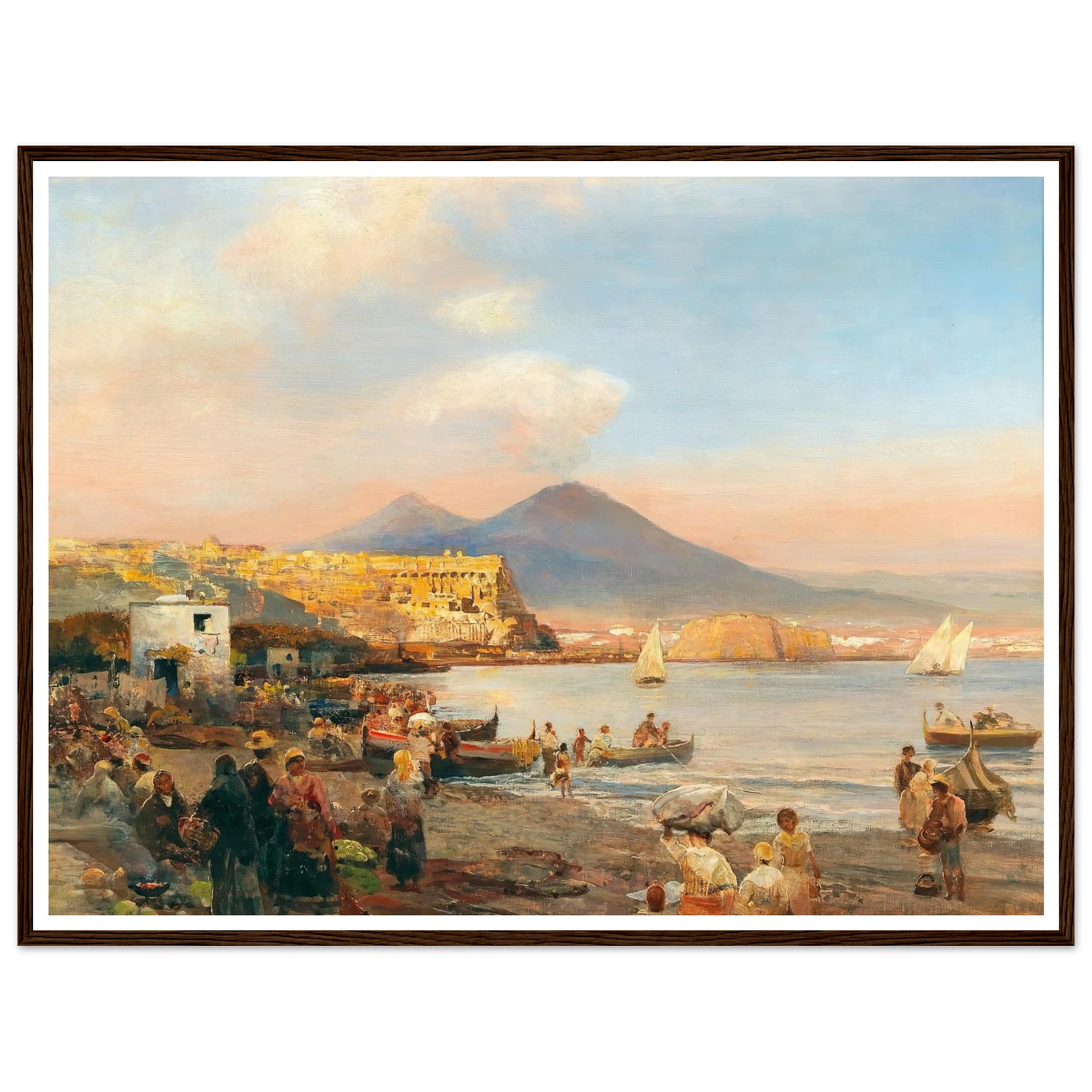 Sunset In The Bay Of Naples Art Print | Oswald Achenbach - Framed Poster - 30x40 cm / 12x16″ - Black frame