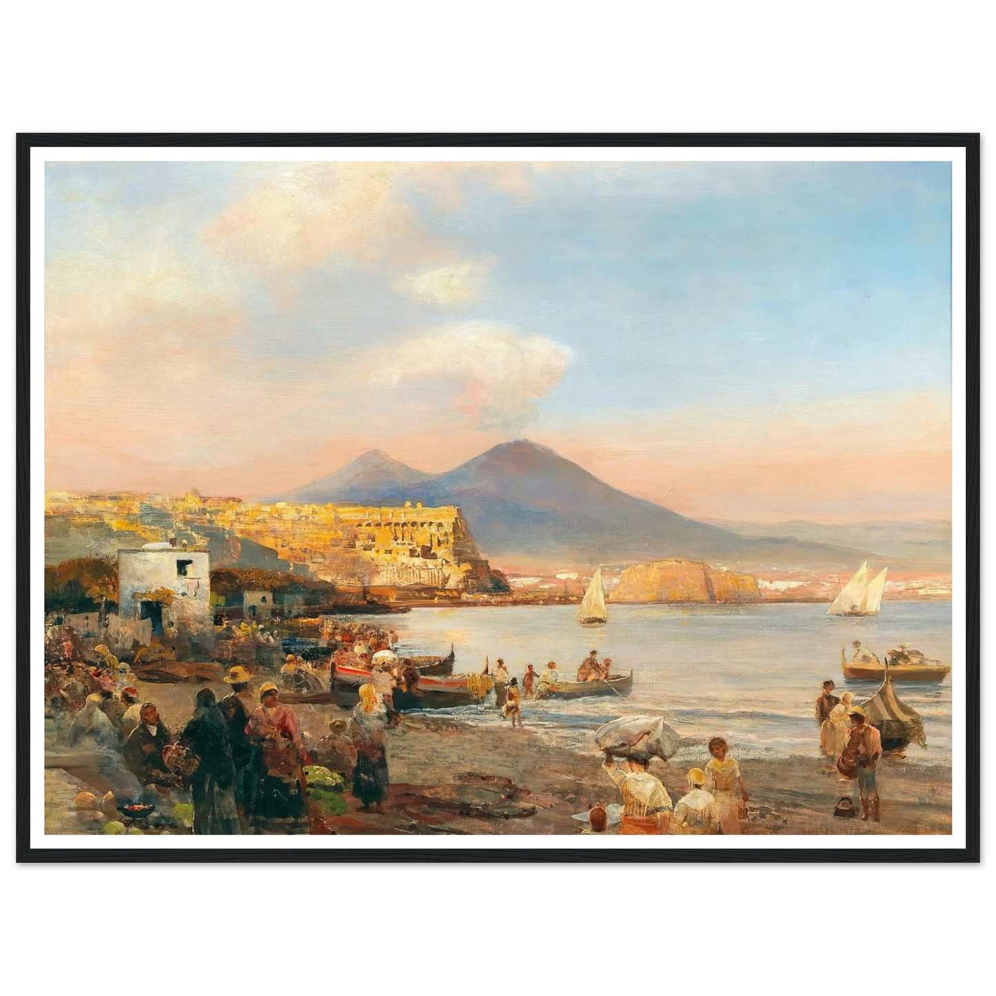 Sunset In The Bay Of Naples Art Print | Oswald Achenbach - Framed Poster - 30x40 cm / 12x16″ - Black frame