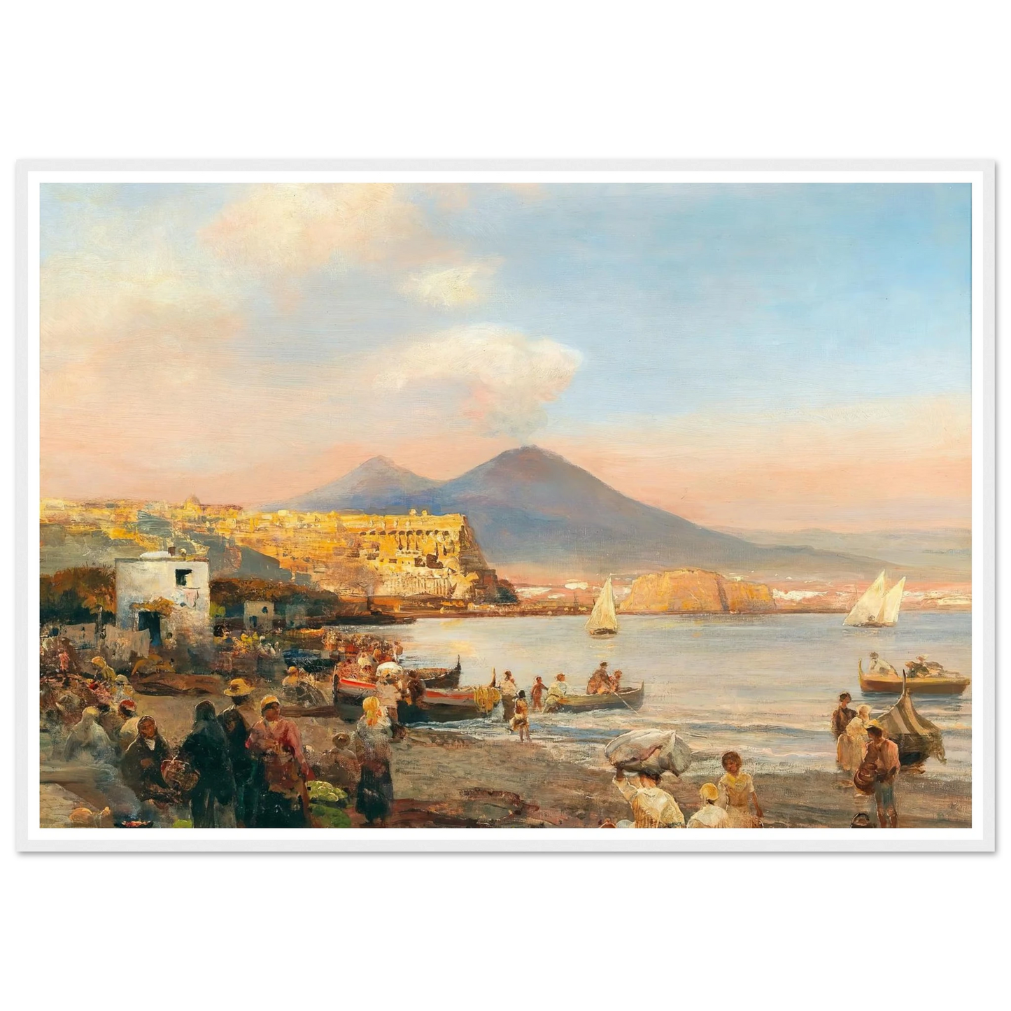 Sunset In The Bay Of Naples Art Print | Oswald Achenbach - Framed Poster - 30x40 cm / 12x16″ - Black frame