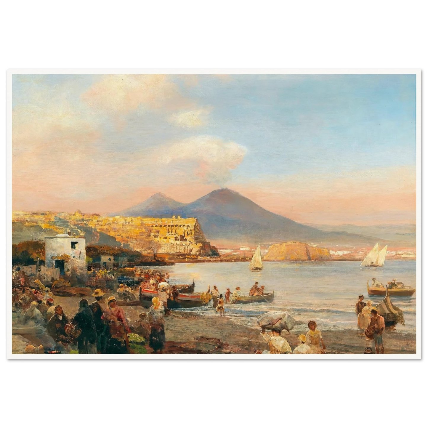 Sunset In The Bay Of Naples Art Print | Oswald Achenbach - Framed Poster - 30x40 cm / 12x16″ - Black frame