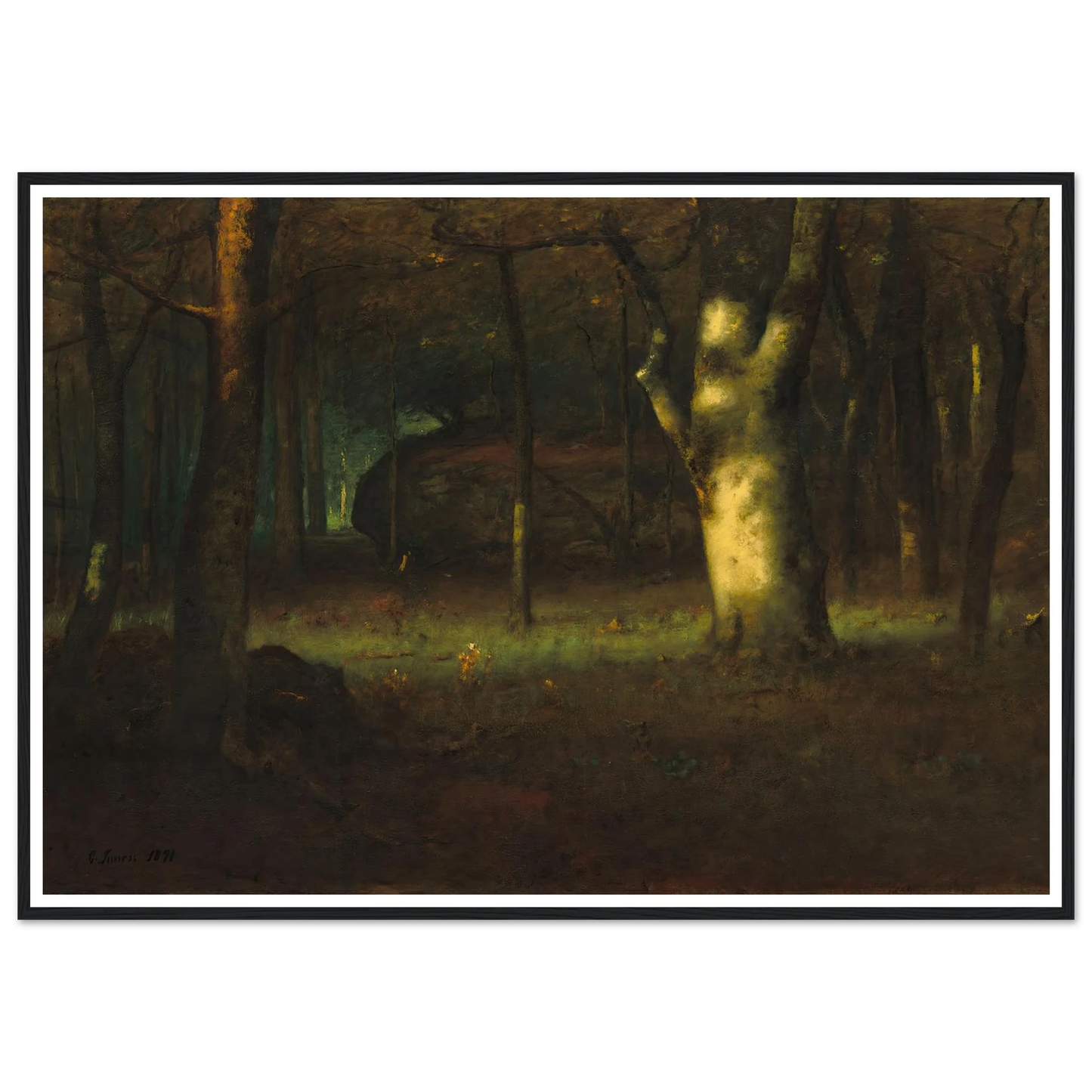Sunset in the Woods (1891) Art Print | George Inness - Framed Poster - 30x40 cm / 12x16″ - Black frame