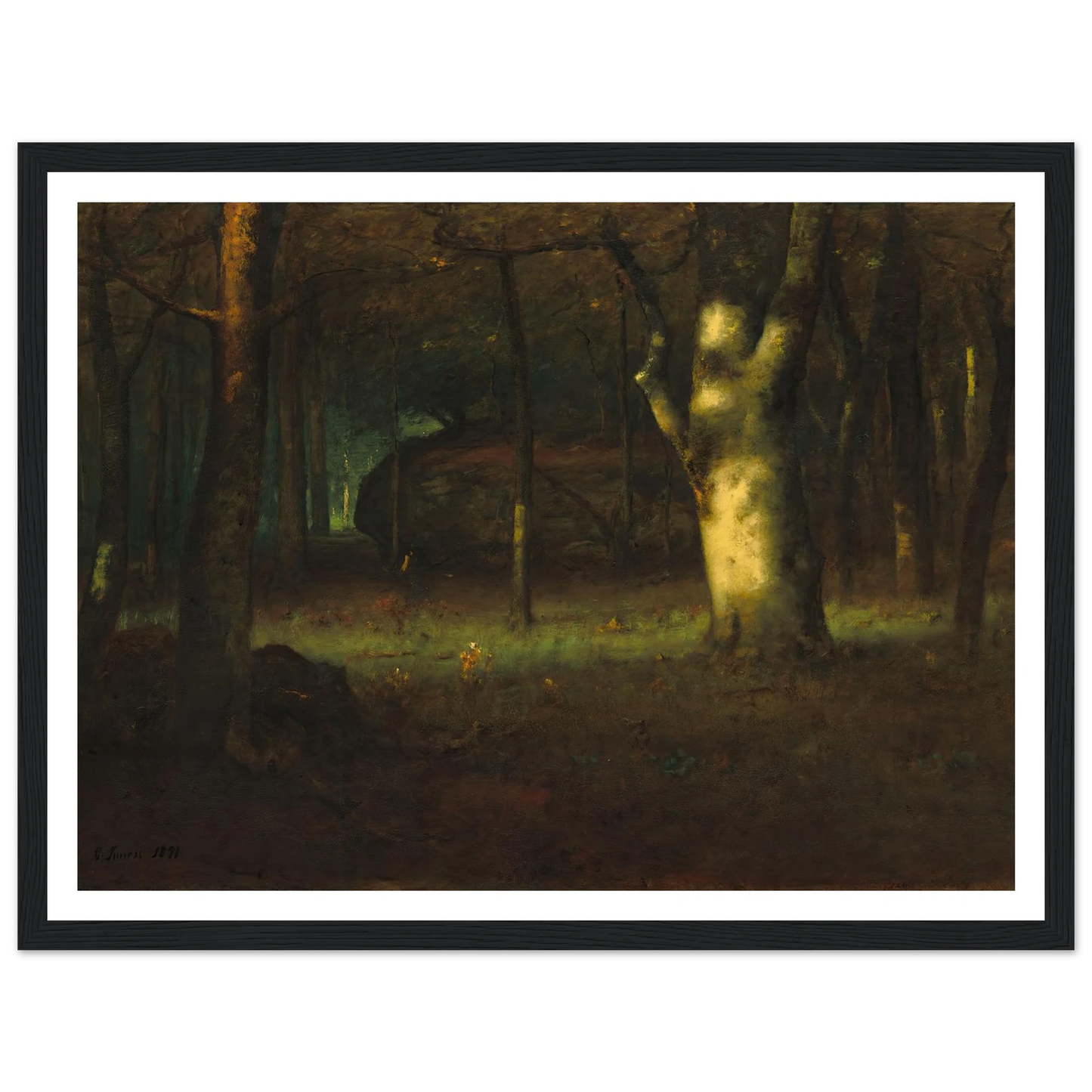 Sunset in the Woods (1891) Art Print | George Inness - Framed Poster - 30x40 cm / 12x16″ - Black frame