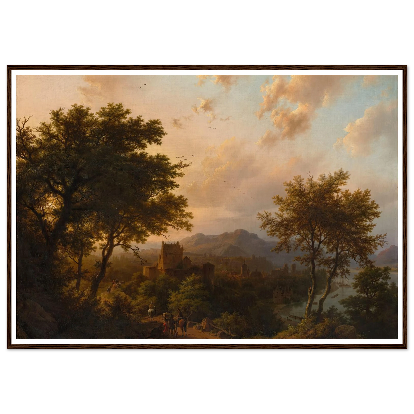 Sunset on the Rhine (1853) Art Print | Barend Cornelis Koekkoek - Framed Poster - 30x40 cm / 12x16″ - Black frame