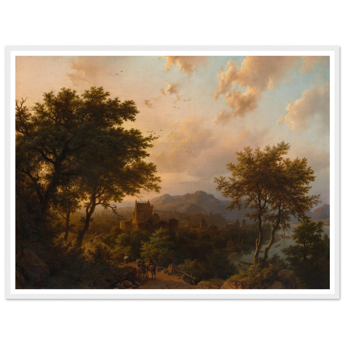 Sunset on the Rhine (1853) Art Print | Barend Cornelis Koekkoek - Framed Poster - 30x40 cm / 12x16″ - Black frame
