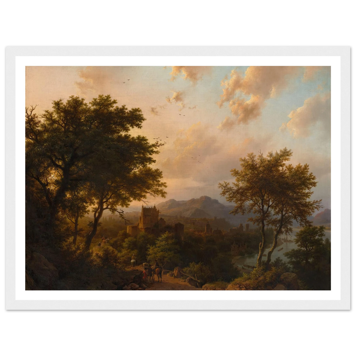 Sunset on the Rhine (1853) Art Print | Barend Cornelis Koekkoek - Framed Poster - 30x40 cm / 12x16″ - Black frame