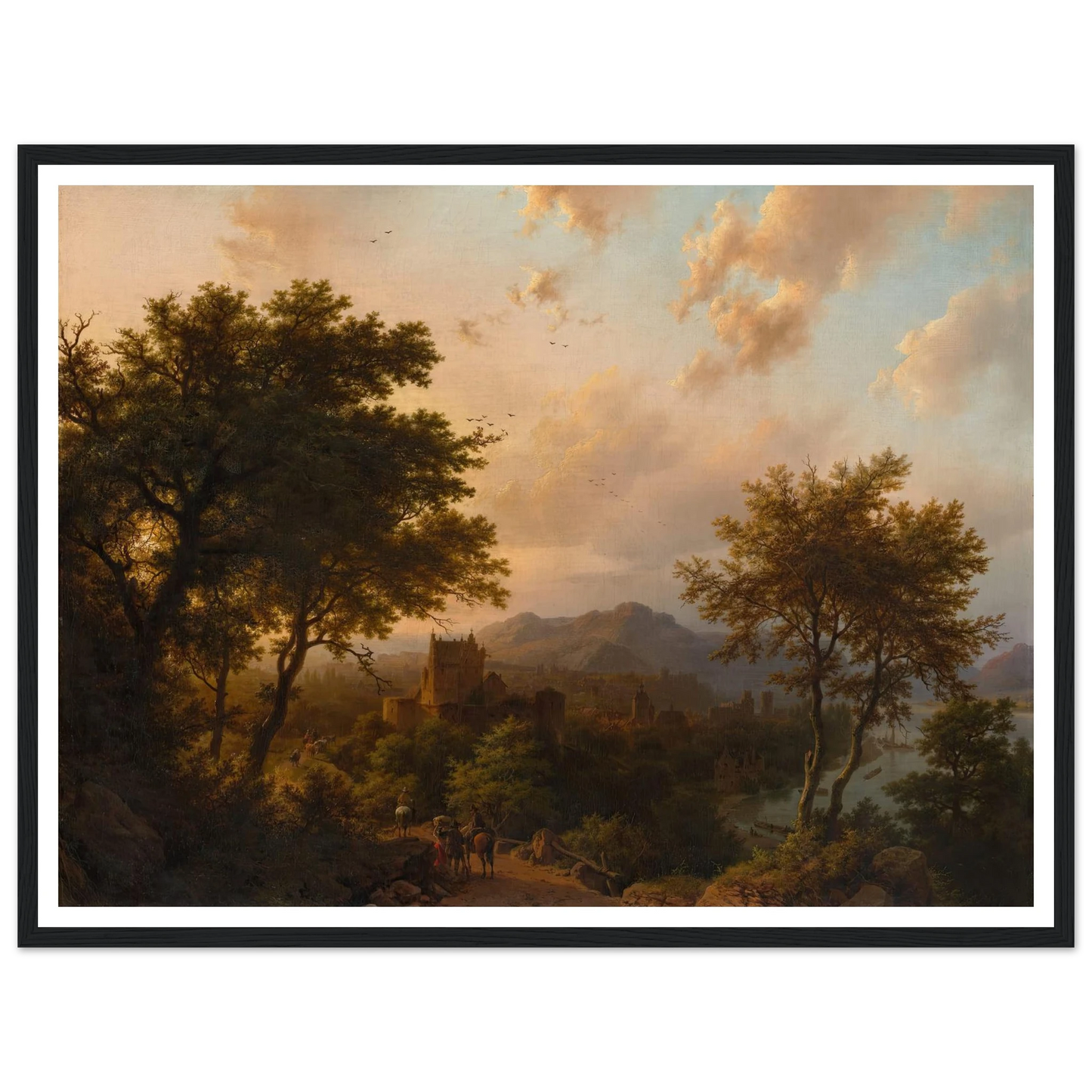 Sunset on the Rhine (1853) Art Print | Barend Cornelis Koekkoek - Framed Poster - 30x40 cm / 12x16″ - Black frame