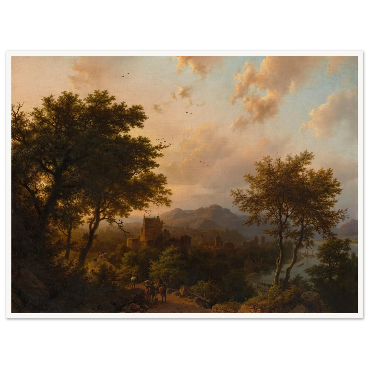 Sunset on the Rhine (1853) Art Print | Barend Cornelis Koekkoek - Framed Poster - 30x40 cm / 12x16″ - Black frame