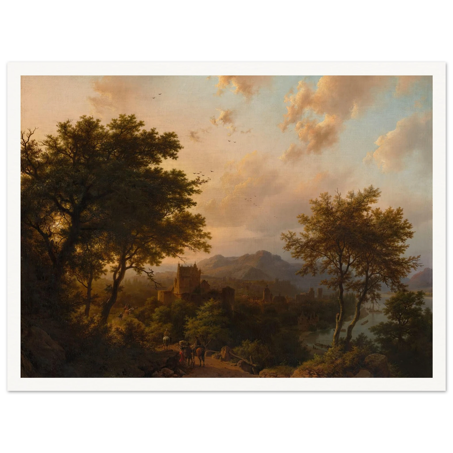 Sunset on the Rhine (1853) Art Print | Barend Cornelis Koekkoek - Framed Poster - 30x40 cm / 12x16″ - Black frame