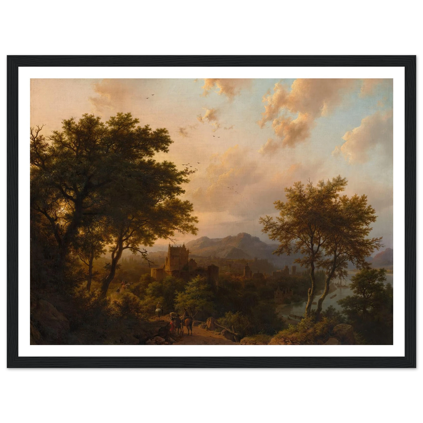 Sunset on the Rhine (1853) Art Print | Barend Cornelis Koekkoek - Framed Poster - 30x40 cm / 12x16″ - Black frame