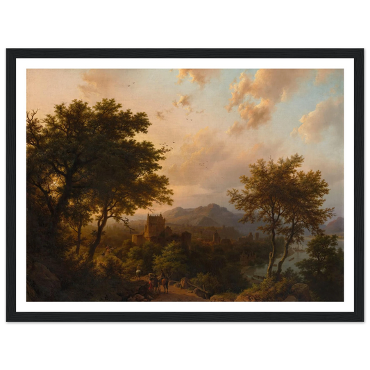 Sunset on the Rhine (1853) Art Print | Barend Cornelis Koekkoek - Framed Poster - 30x40 cm / 12x16″ - Black frame