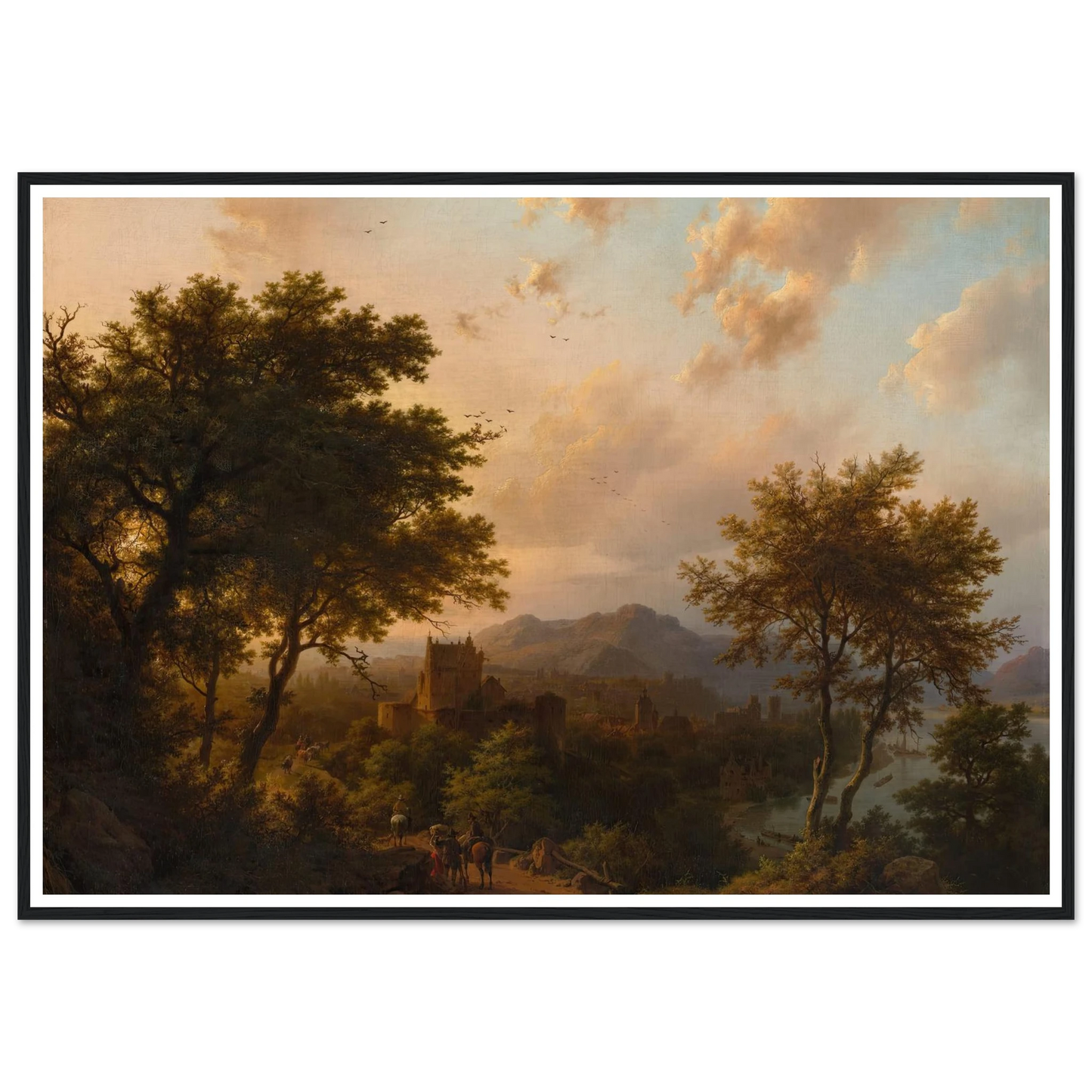 Sunset on the Rhine (1853) Art Print | Barend Cornelis Koekkoek - Framed Poster - 30x40 cm / 12x16″ - Black frame