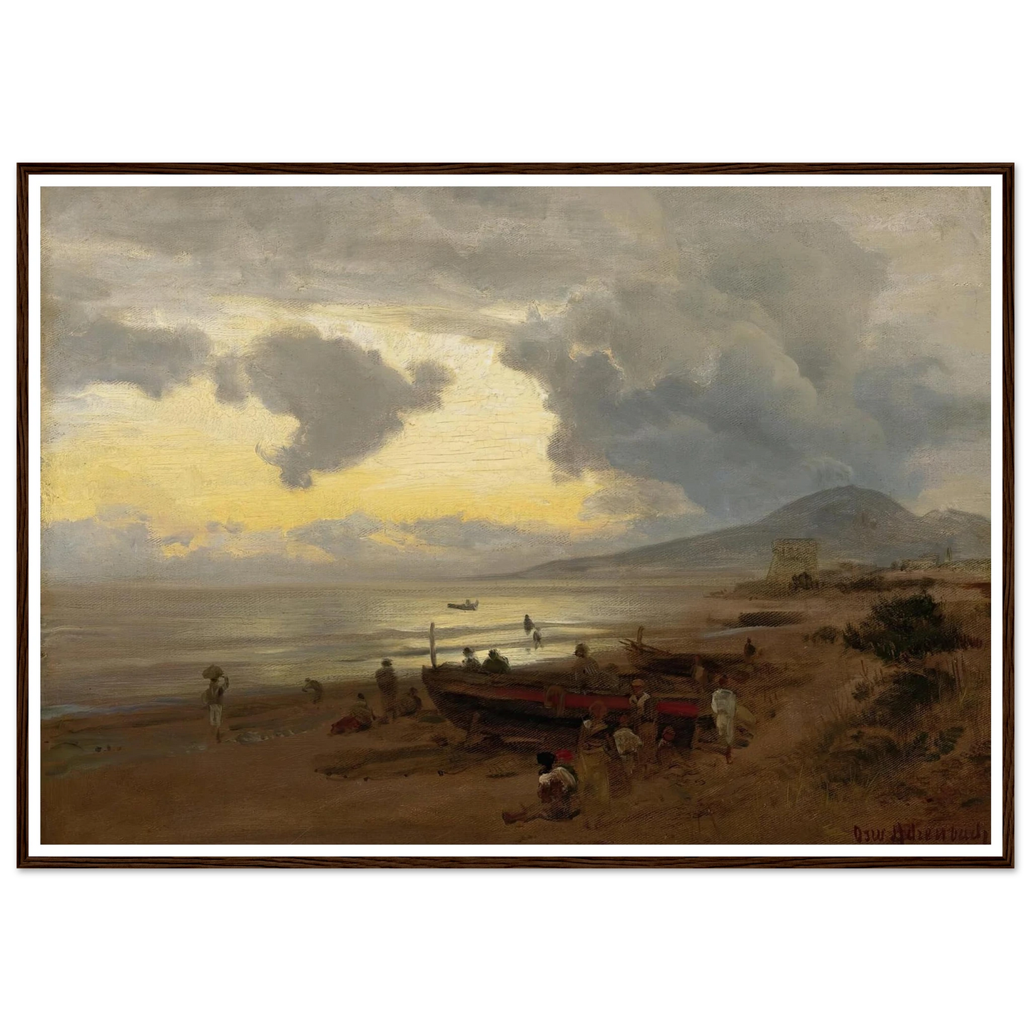 Sunset On The Shore Art Print | Oswald Achenbach - Framed Poster - 30x40 cm / 12x16″ - Black frame