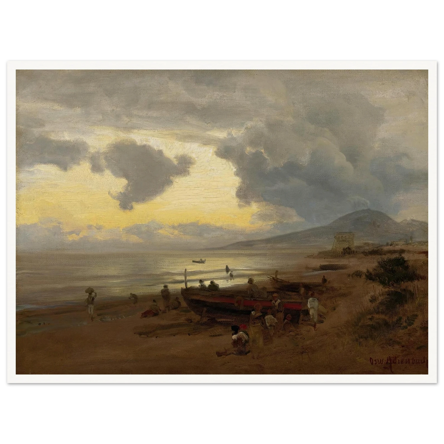 Sunset On The Shore Art Print | Oswald Achenbach - Framed Poster - 30x40 cm / 12x16″ - Black frame