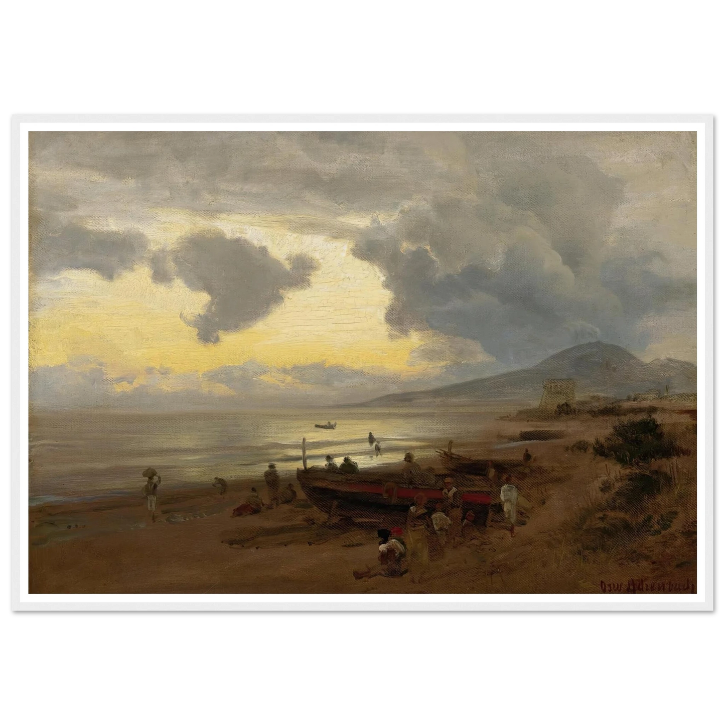 Sunset On The Shore Art Print | Oswald Achenbach - Framed Poster - 30x40 cm / 12x16″ - Black frame