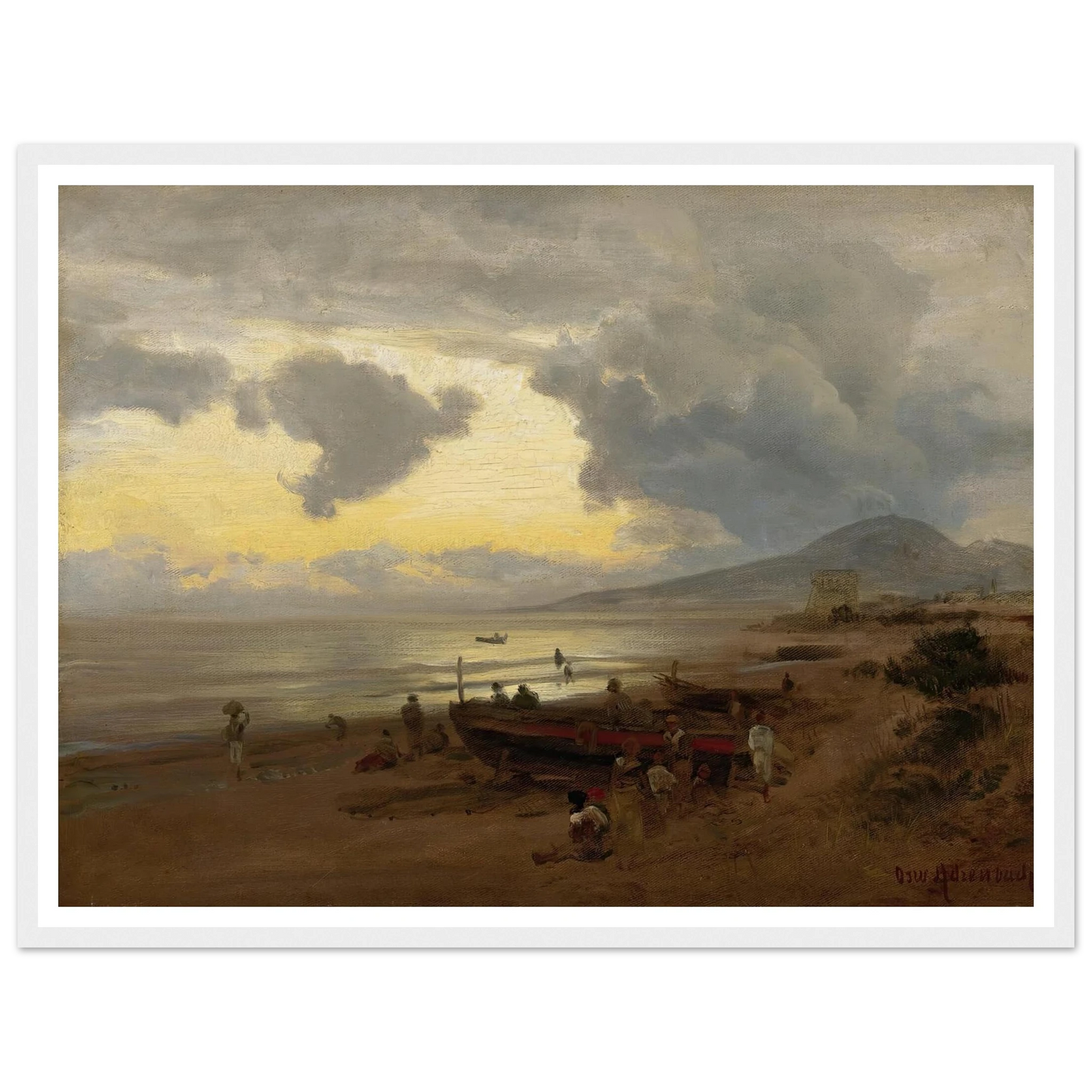 Sunset On The Shore Art Print | Oswald Achenbach - Framed Poster - 30x40 cm / 12x16″ - Black frame