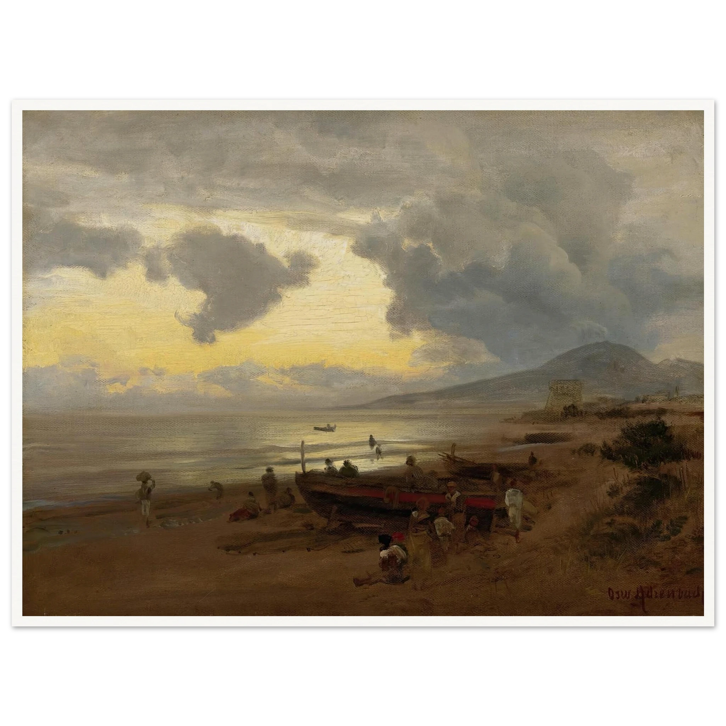 Sunset On The Shore Art Print | Oswald Achenbach - Framed Poster - 30x40 cm / 12x16″ - Black frame