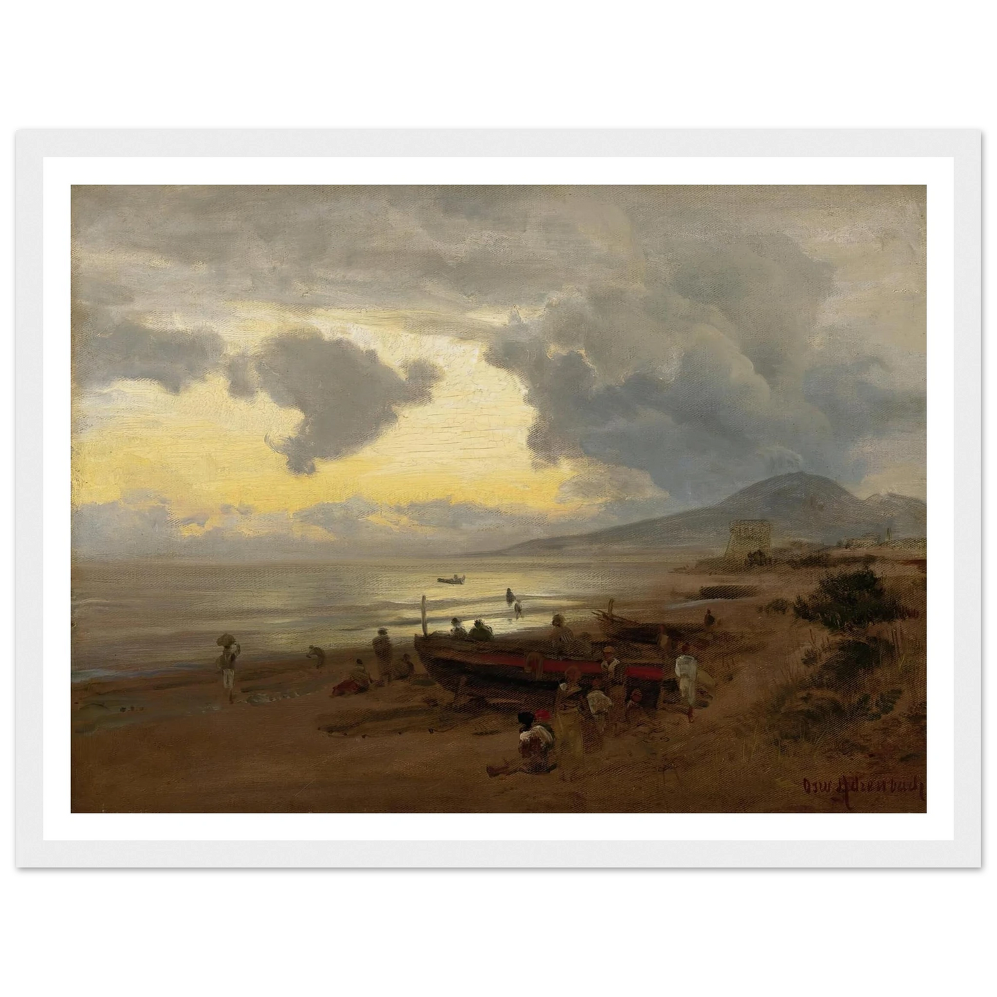 Sunset On The Shore Art Print | Oswald Achenbach - Framed Poster - 30x40 cm / 12x16″ - Black frame