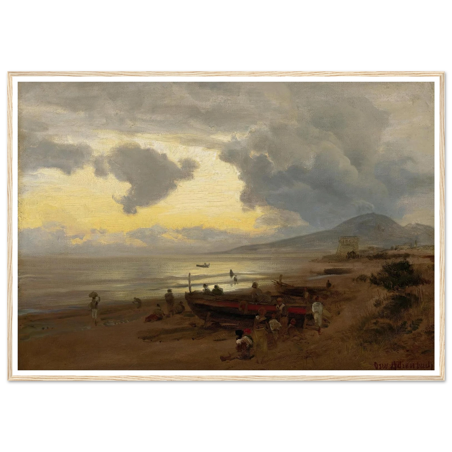 Sunset On The Shore Art Print | Oswald Achenbach - Framed Poster - 30x40 cm / 12x16″ - Black frame