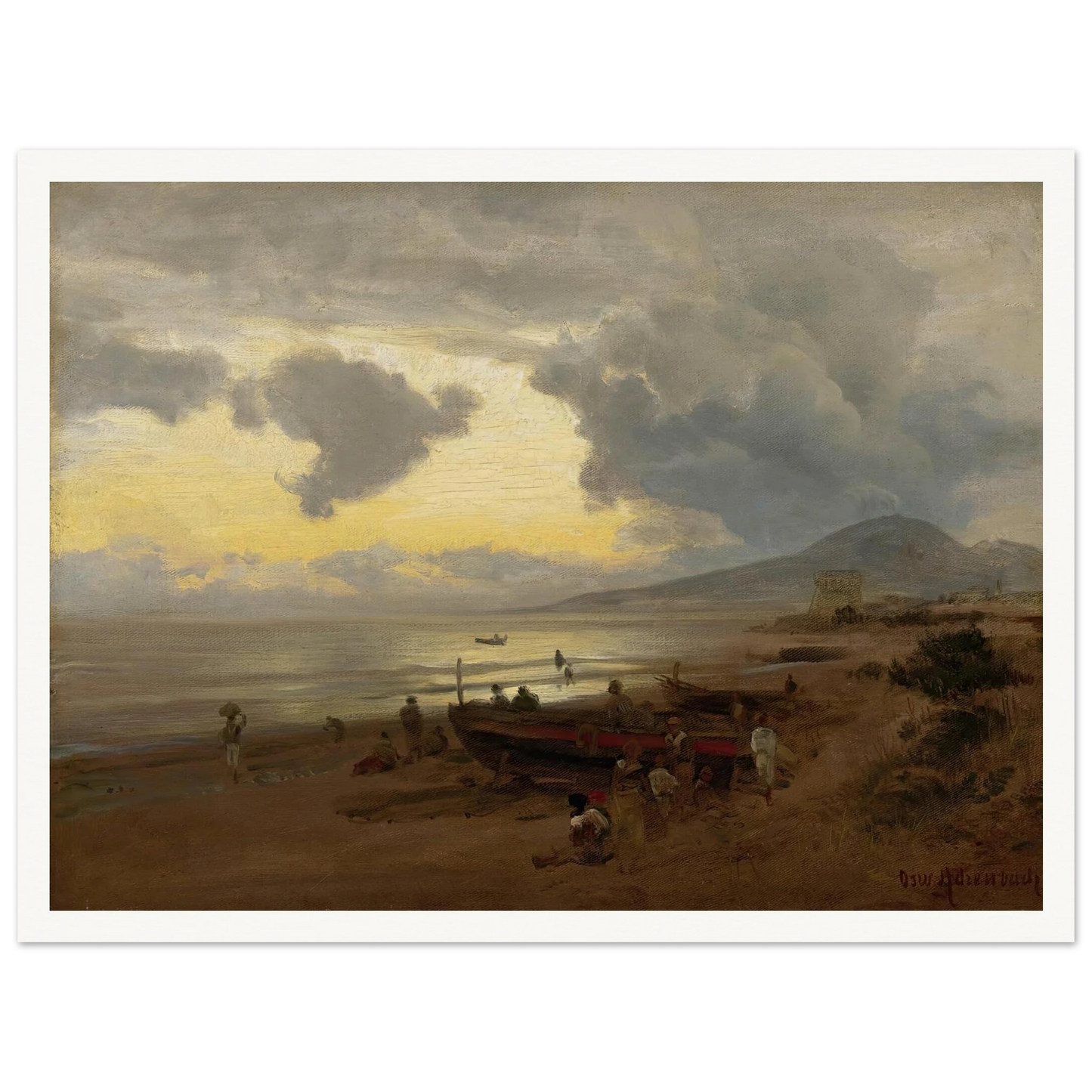Sunset On The Shore Art Print | Oswald Achenbach - Framed Poster - 30x40 cm / 12x16″ - Black frame