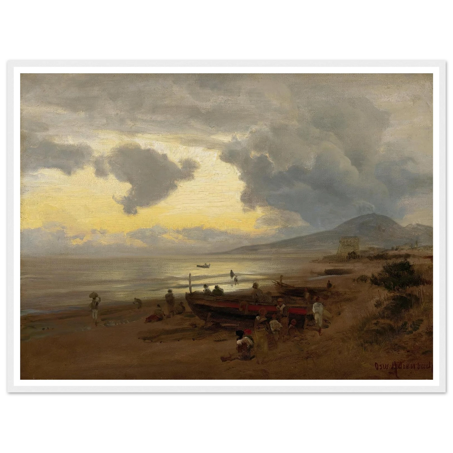 Sunset On The Shore Art Print | Oswald Achenbach - Framed Poster - 30x40 cm / 12x16″ - Black frame