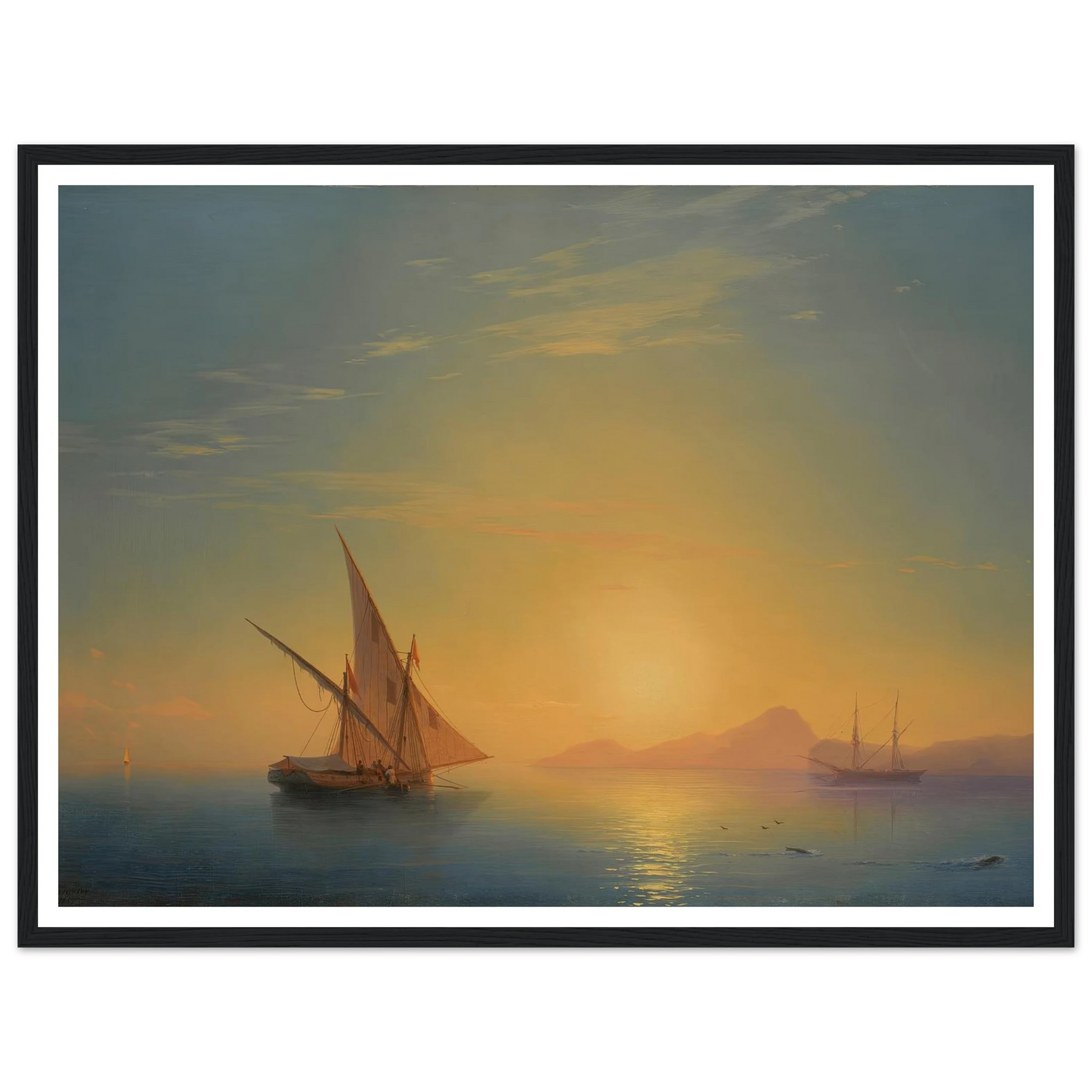 Sunset Over Ischia (1857) Art Print | Ivan Konstantinovich Aivazovsky - Framed Poster - 30x40 cm / 12x16″ - Black frame
