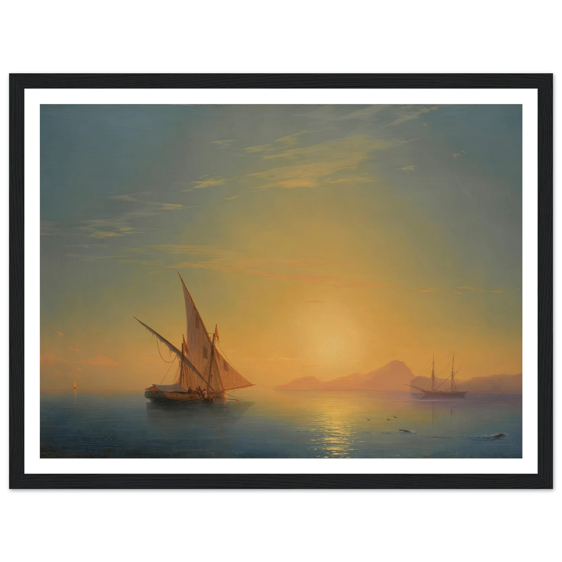Sunset Over Ischia (1857) Art Print | Ivan Konstantinovich Aivazovsky - Framed Poster - 30x40 cm / 12x16″ - Black frame